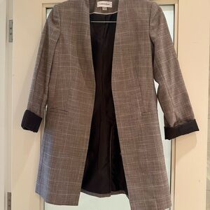 Calvin Klein Women's Brown Plaid Open Front Blazer
